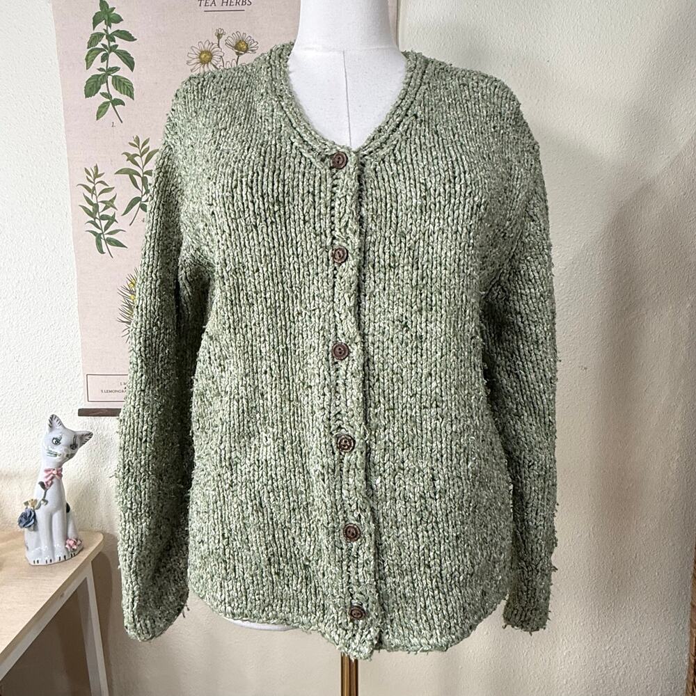 90s Y2k Thick Knit Boxy Cardigan Sweater Cottage Mori Kei Forest Fairy Grunge M